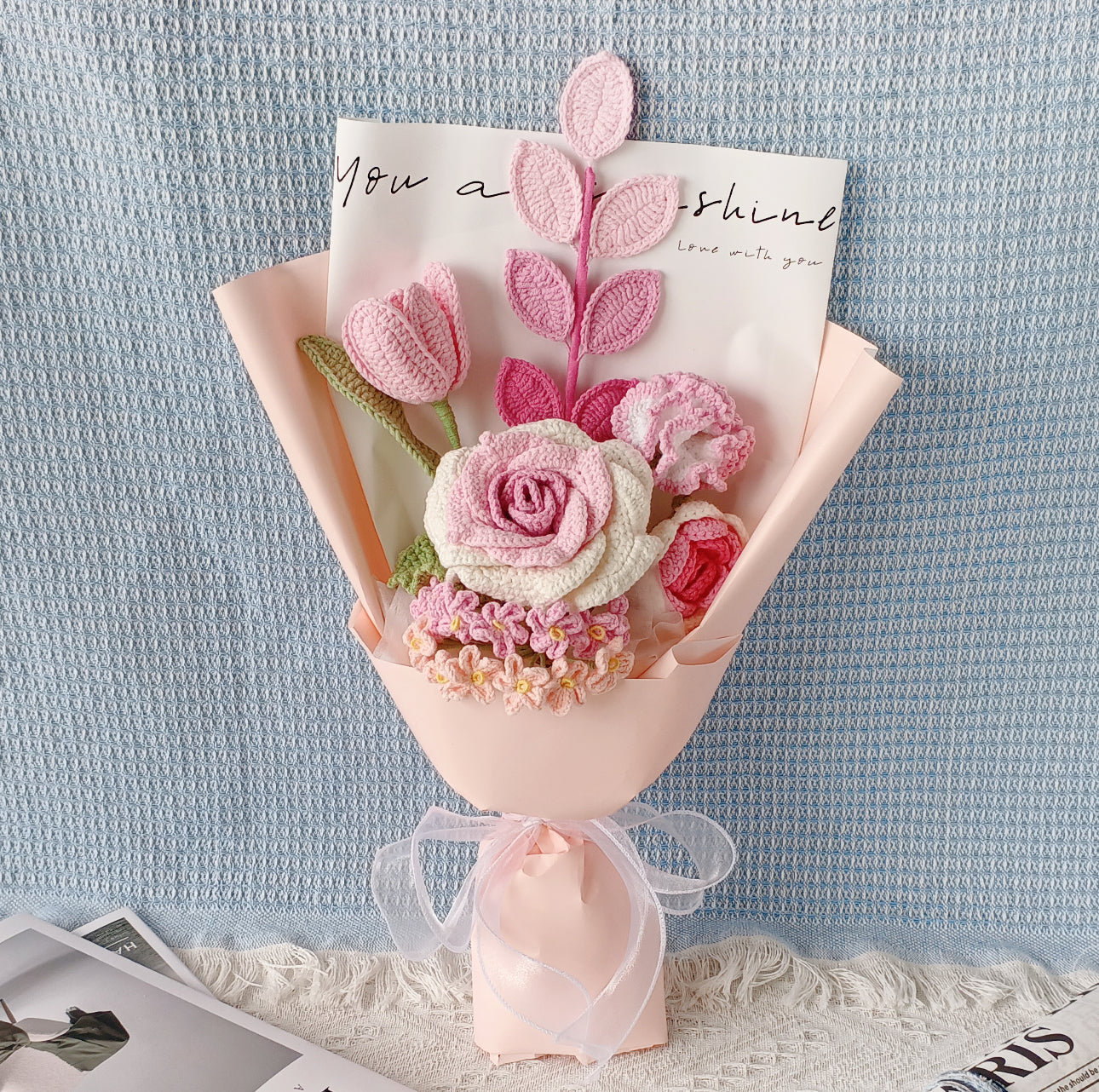 Crochet Thai rose bouquet, Set of 7, Handmade gift, Finished product, Birthday/Anniversary/Graduation, Gifts for her