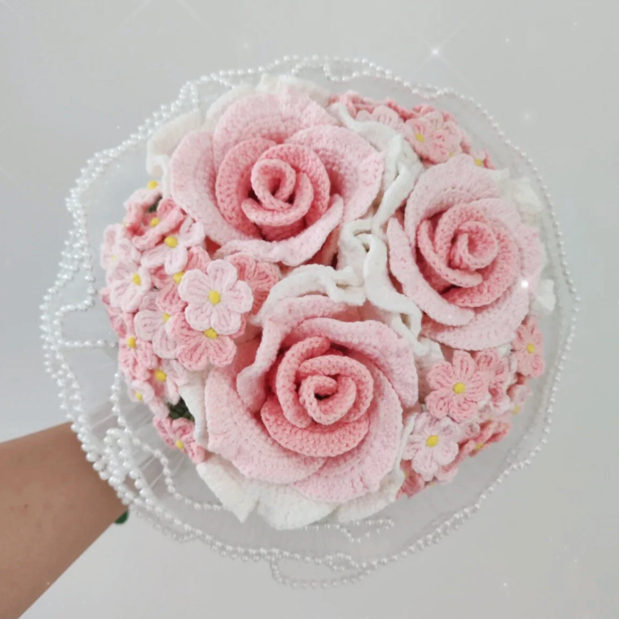 Crochet Bouquet, Pink Roses, Bridal Bouquet, Wedding Hand Bouquet, Wedding Decoration, Personalized Gift for Birthday/Anniversary, Handmade