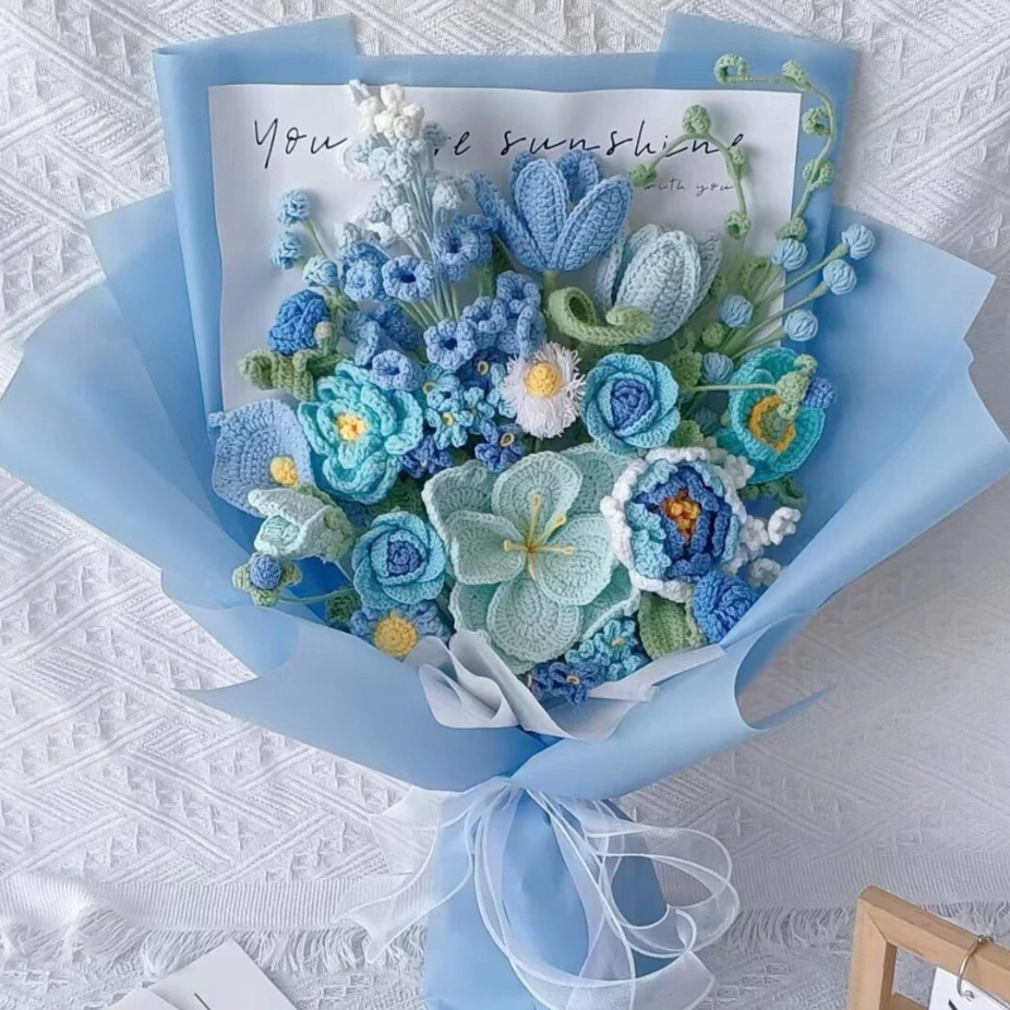 Crochet flower bouquet, Rose, Tulip, Set of 25, Handmade gift, Finished product, Birthday/Anniversary, Gifts for her, Gift for Mom