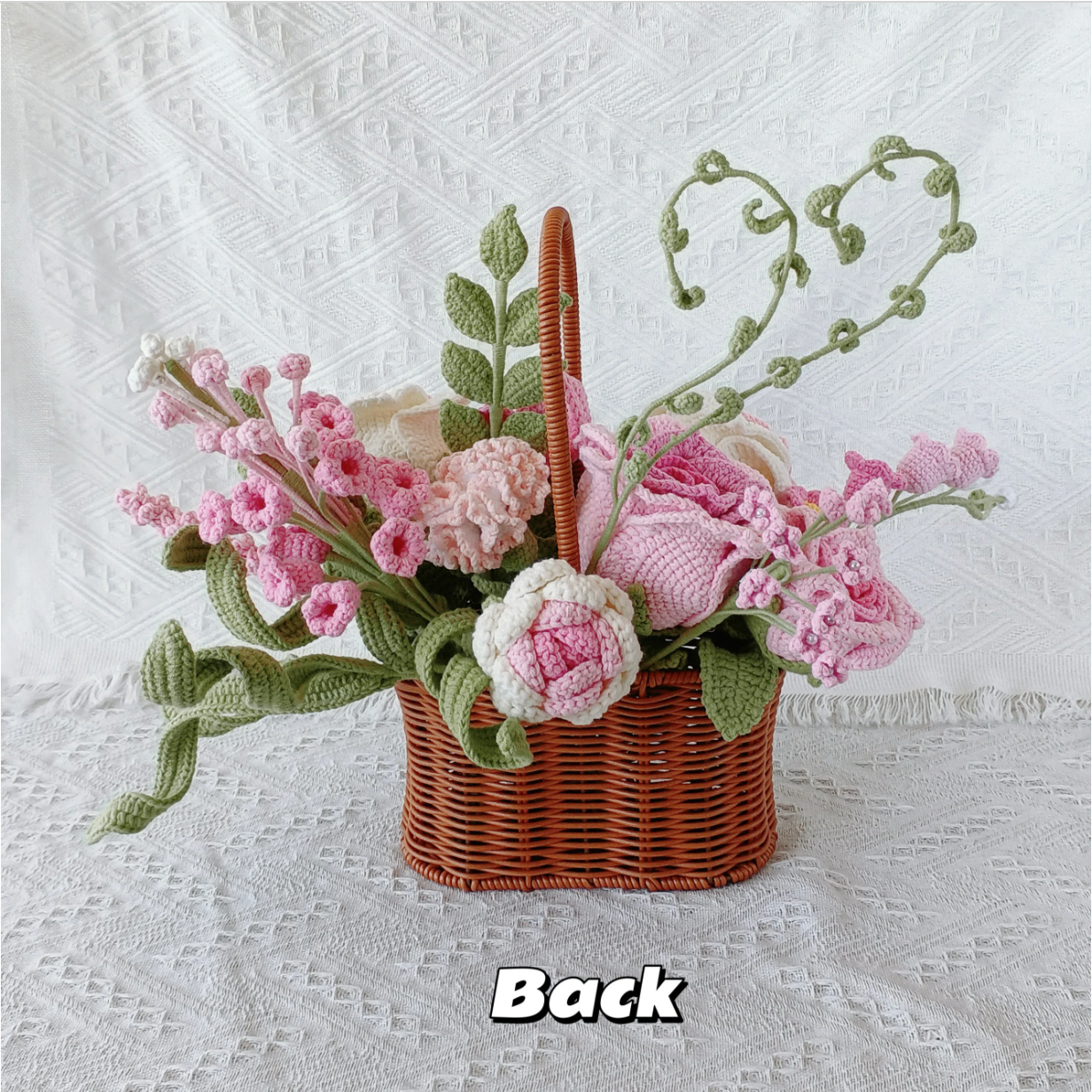Crochet Flower Basket, Set of 16, Handmade Gift for Girl Friend, Personalized Flower Basket, Home/Desk Decoration, Knitted Flowers