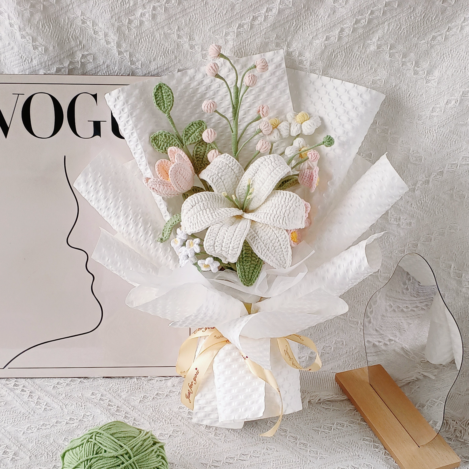lily and tulip flower bouquet A-Crochet Lily bouquet, Set of 7, Crochet Flower, Tulip, Lily of the V – Anita flowers