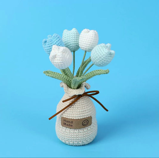 A-Crochet Flowers in the Pot, Home Decor, Crochet Tulip Decoration, Crochet Flower Decor, Personalized Potted Plant, Knitted Plant Gift