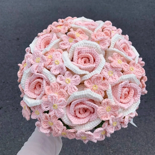 Crochet Bouquet, Pink Roses, Bridal Bouquet, Wedding Hand Bouquet, Wedding Decoration, Personalized Gift for Birthday/Anniversary, Handmade