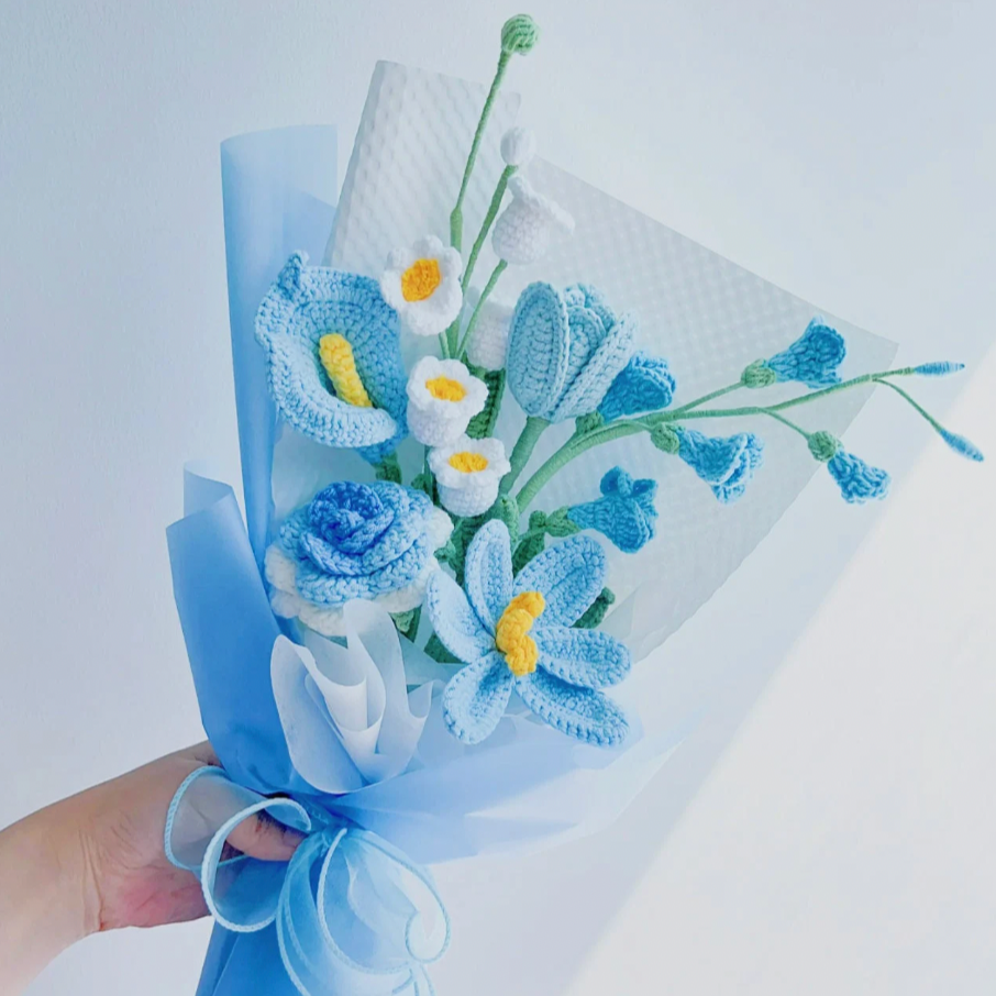 Crochet tulips bouquet, Set of 6, Tulips, Rose, Handmade gift, Finished product, Birthday/Anniversary, Gifts for her, Small bouquet