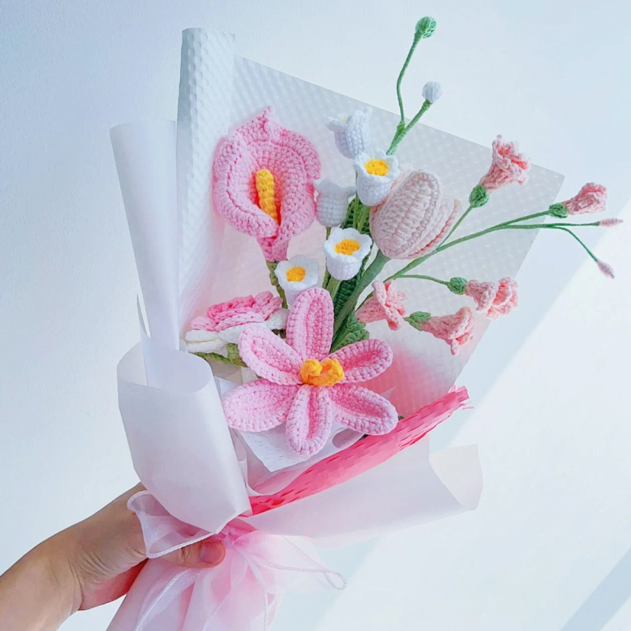 Crochet tulips bouquet, Set of 6, Tulips, Rose, Handmade gift, Finished product, Birthday/Anniversary, Gifts for her, Small bouquet