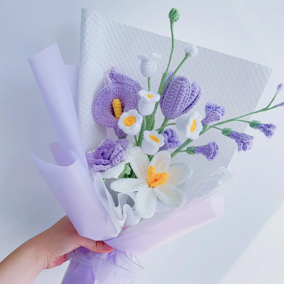 Crochet tulips bouquet, Set of 6, Tulips, Rose, Handmade gift, Finished product, Birthday/Anniversary, Gifts for her, Small bouquet