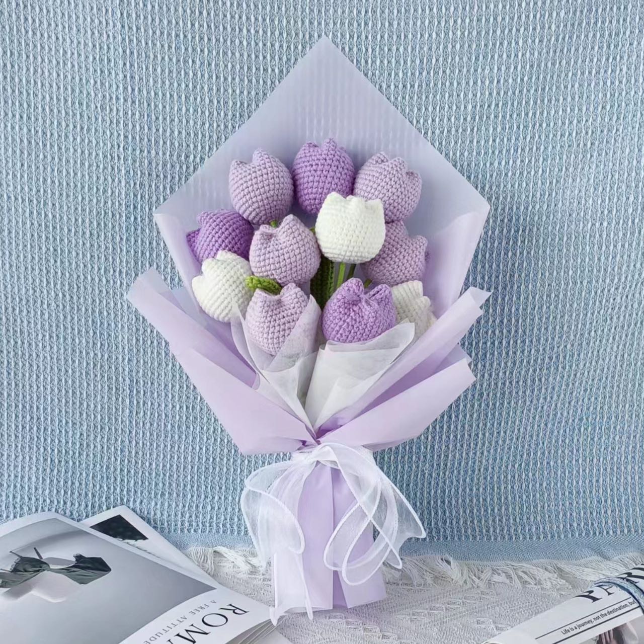 Crochet tulips bouquet, Set of 11, Crochet flowers, Finished product, Handmade, Gift for her, anniversary/birthday