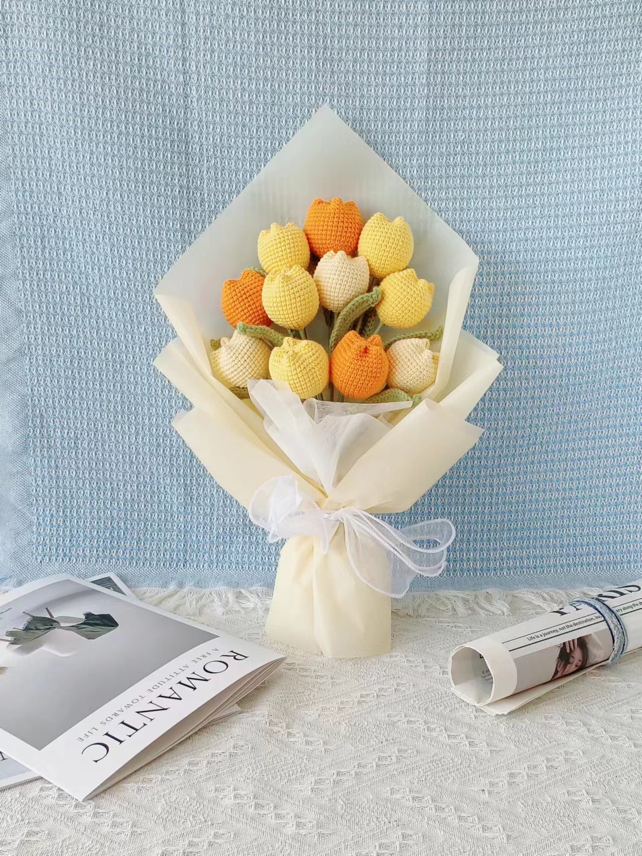 Crochet tulips bouquet, Set of 11, Crochet flowers, Finished product, Handmade, Gift for her, anniversary/birthday